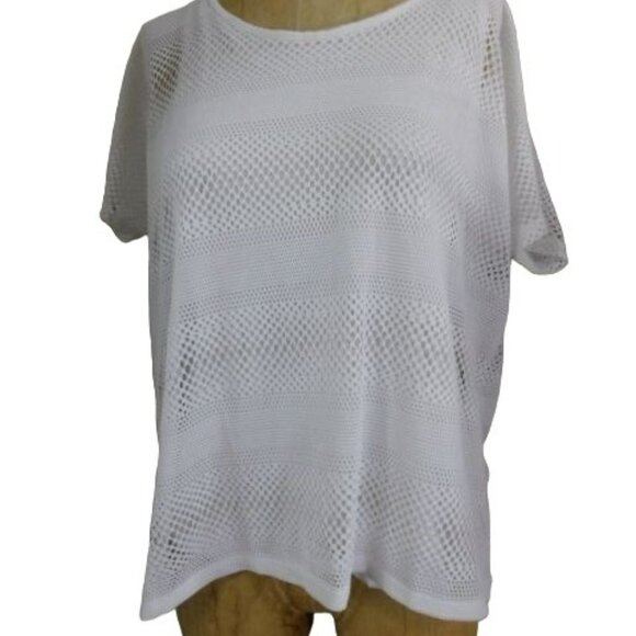 SJS Size S Small White Double  Knit Tank Semi Sheer Cut Out Top - Picture 1 of 3
